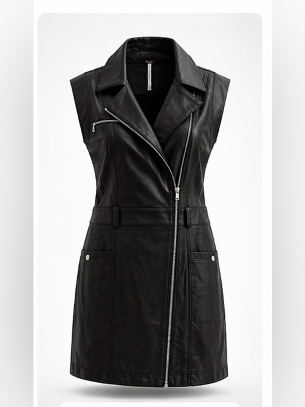 Free People Vegan Leather Moto Dress XL Black Sleeveless Zip NWT Edgy Chic